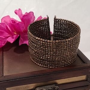 Vintage All Metal Beaded Cuff Bracelet